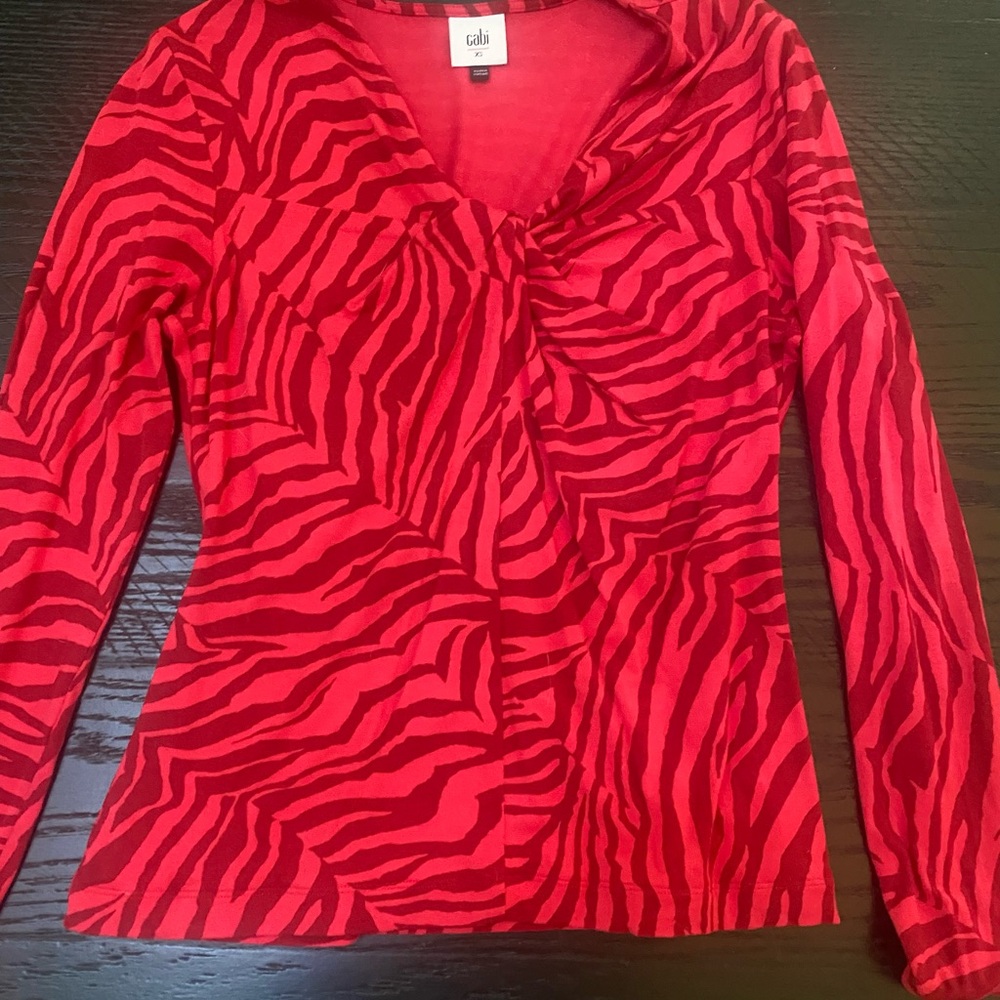 CAbi Red Crossover V-Neck Long Sleeve Blouse